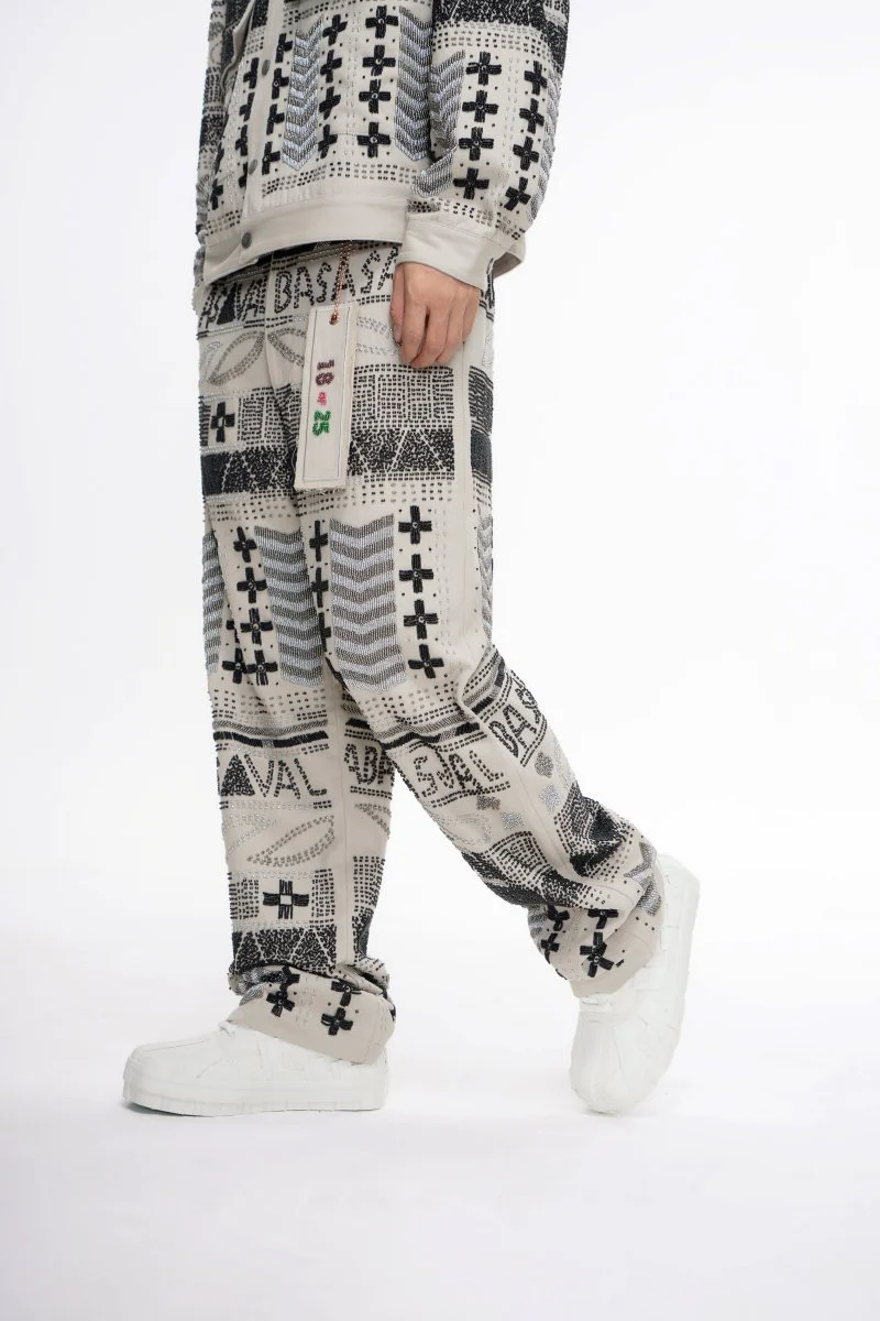 Dedication White Multi Hand Beaded Pants - Image 6