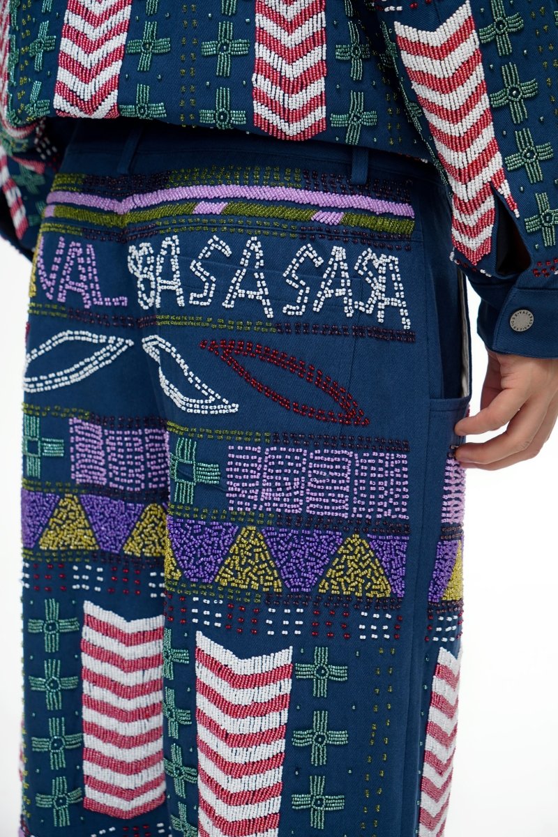 Dedication Navy Hand Beaded Pants - Image 3