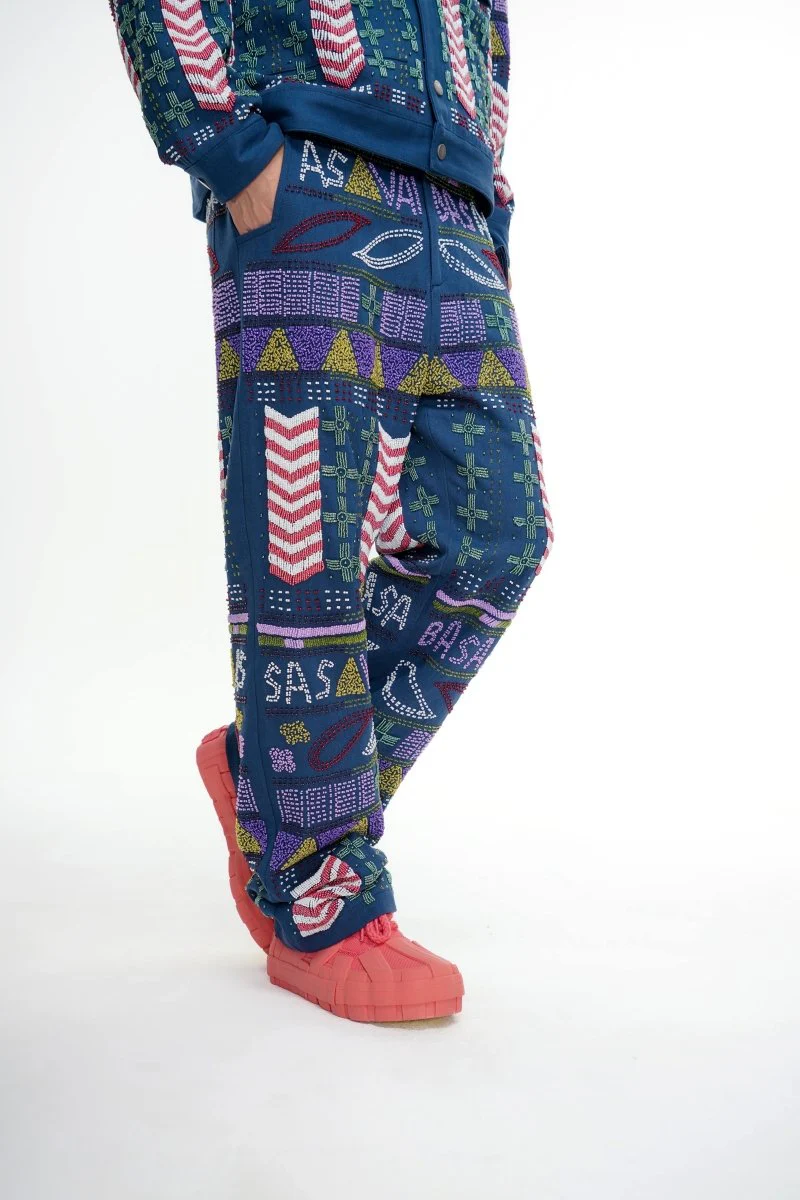 Dedication Navy Hand Beaded Pants - Image 4