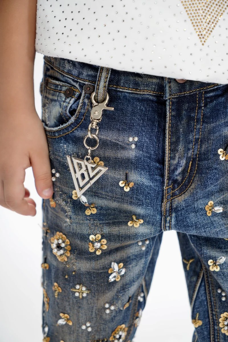 Shea Kids Dark Vintage Blue Stacked Jeans - Image 3