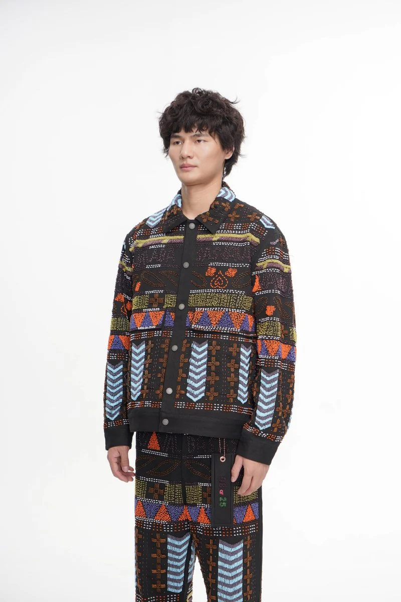 Time Black Multi Hand Beaded Jacket - Image 3