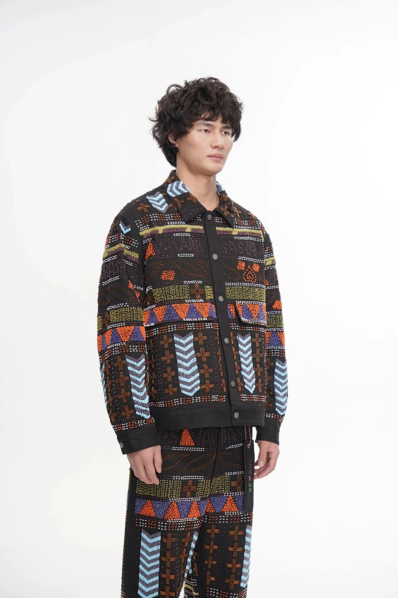 Time Black Multi Hand Beaded Jacket - Image 4