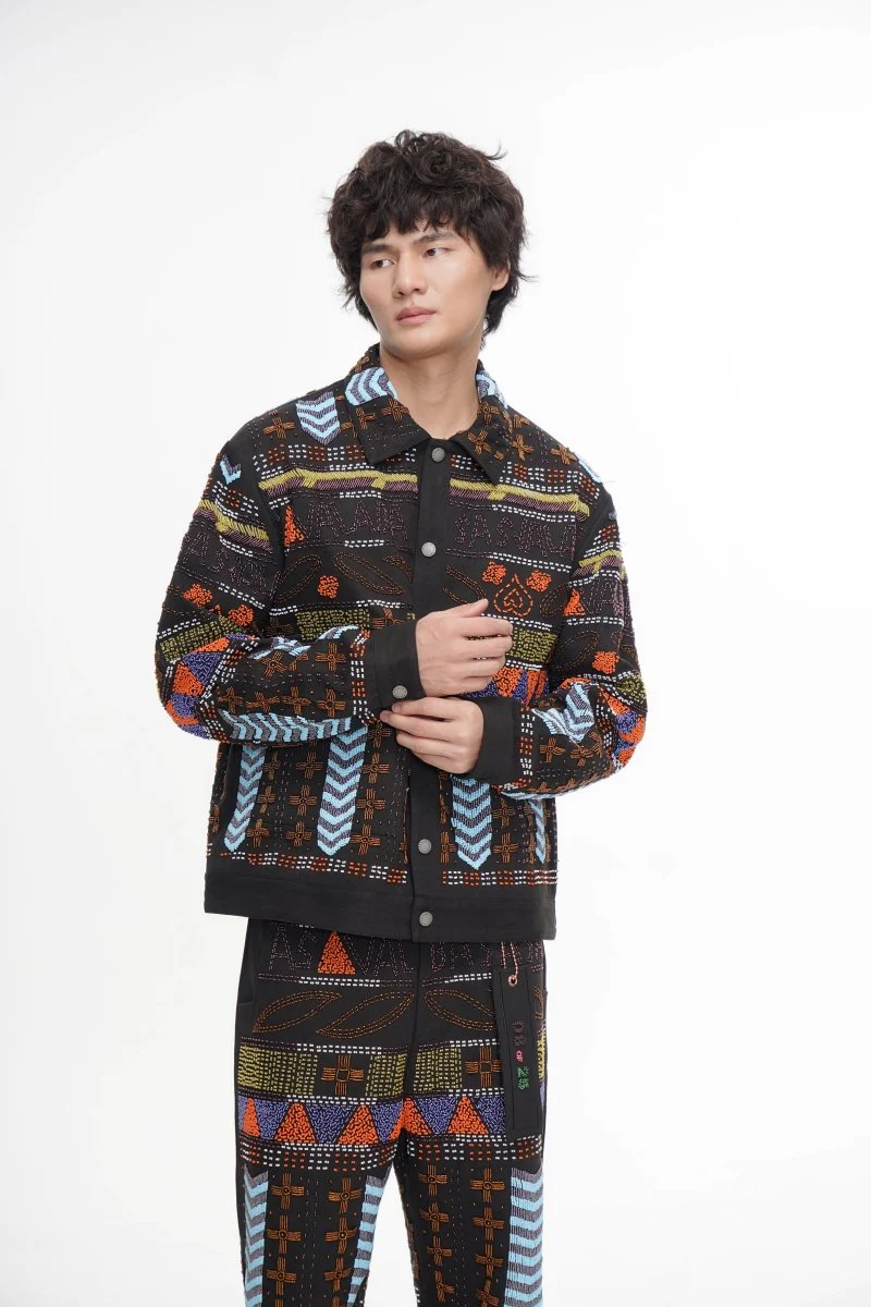 Time Black Multi Hand Beaded Jacket - Image 5