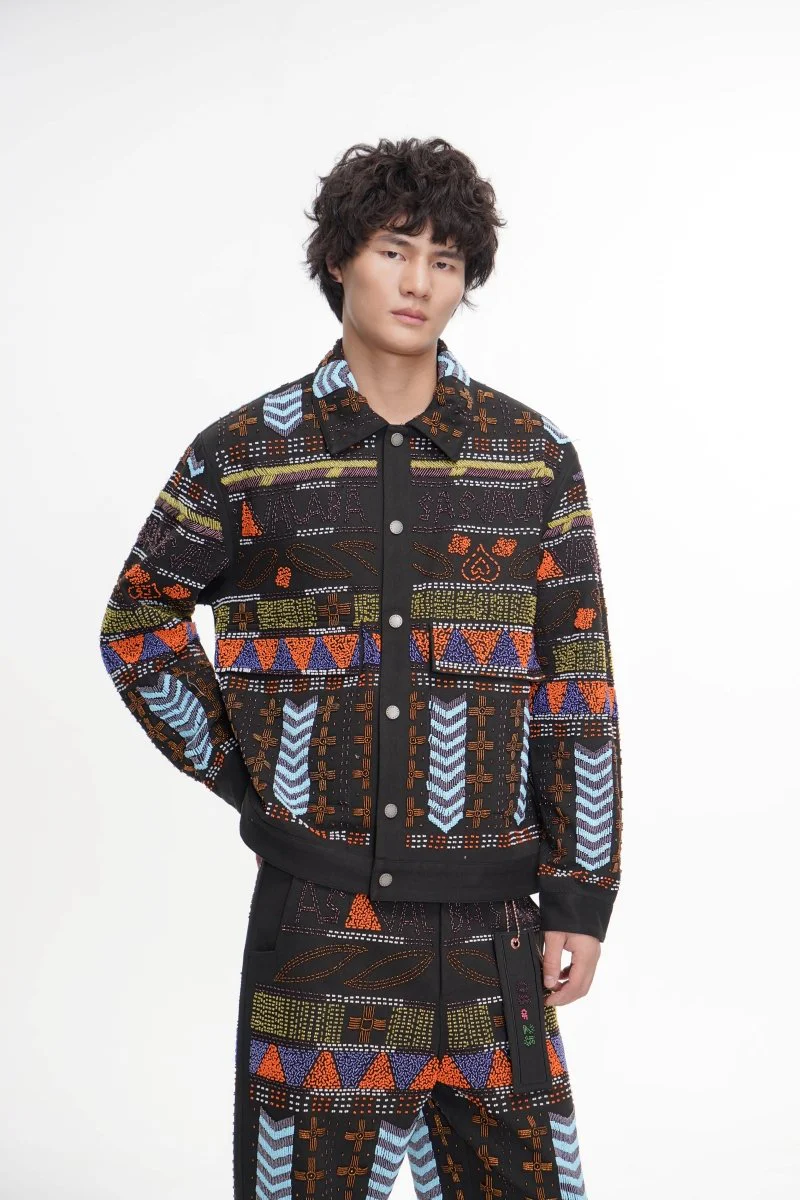 Time Black Multi Hand Beaded Jacket - Image 6