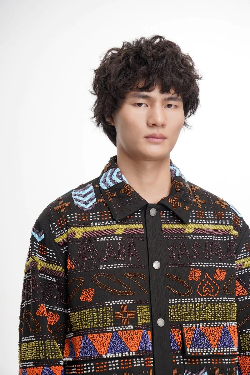 Time Black Multi Hand Beaded Jacket - Image 7
