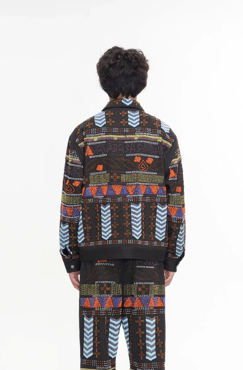 Time Black Multi Hand Beaded Jacket - Image 8
