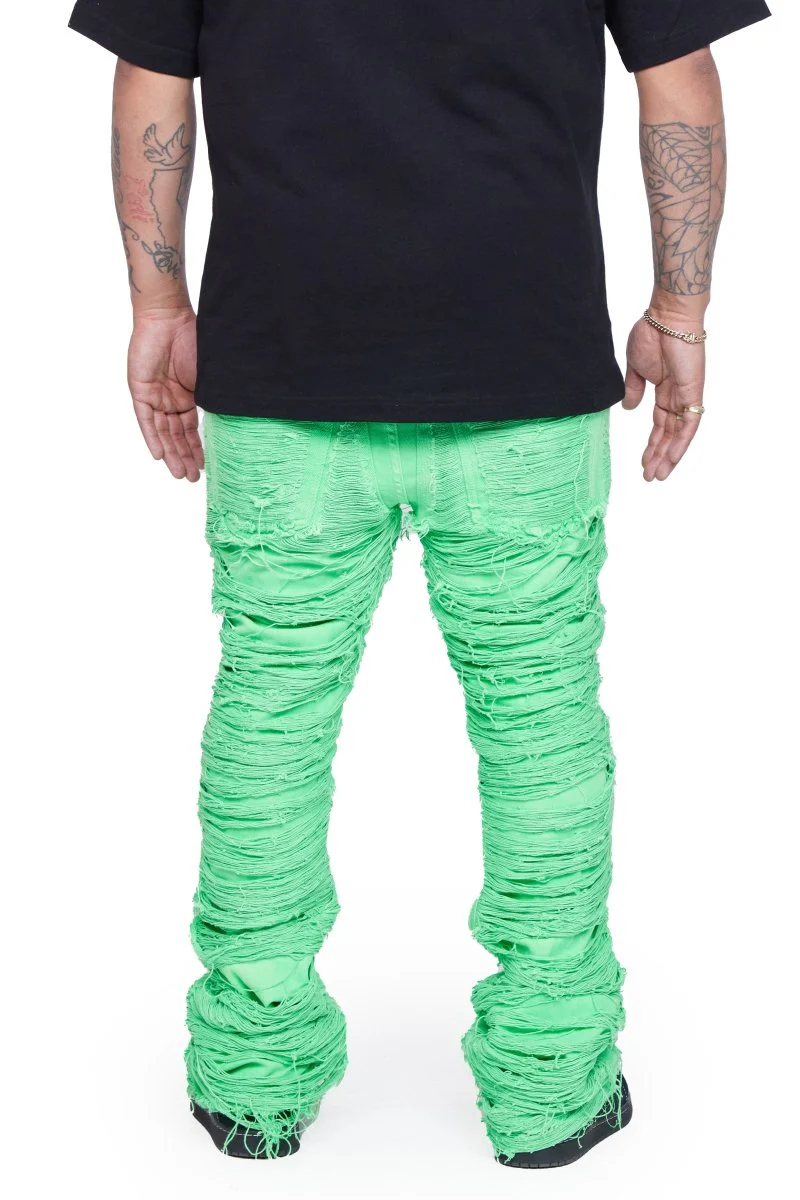 "RAVAGED" STACKED FLARE JEAN GREEN - Image 3